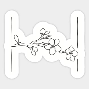 Cherry Blossom Line Drawing - Black Sticker